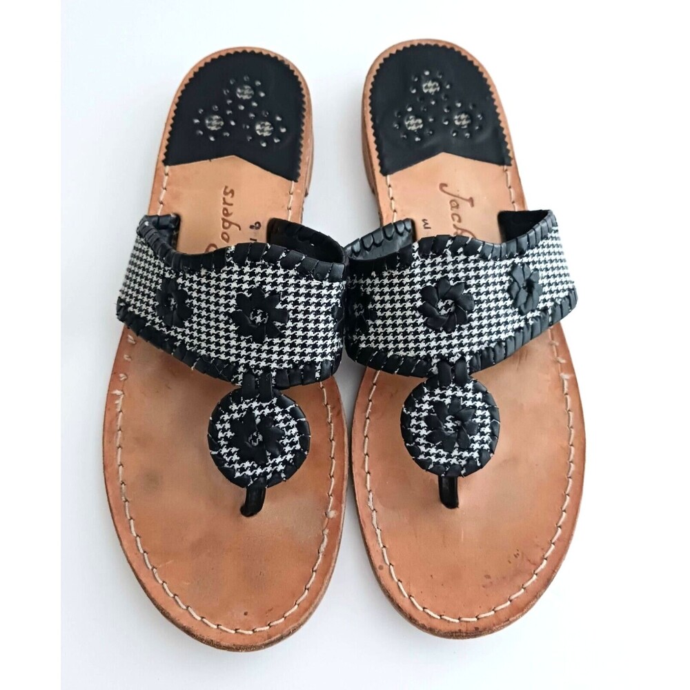 Jack Rogers Black and Tan Houndstooth Miller Sandals